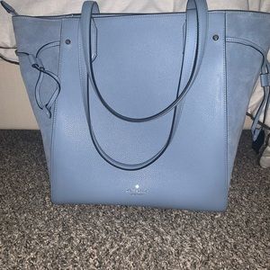 Kate Spade Marti Mixed Material Leather Suede Large Tote in Dusty Blue